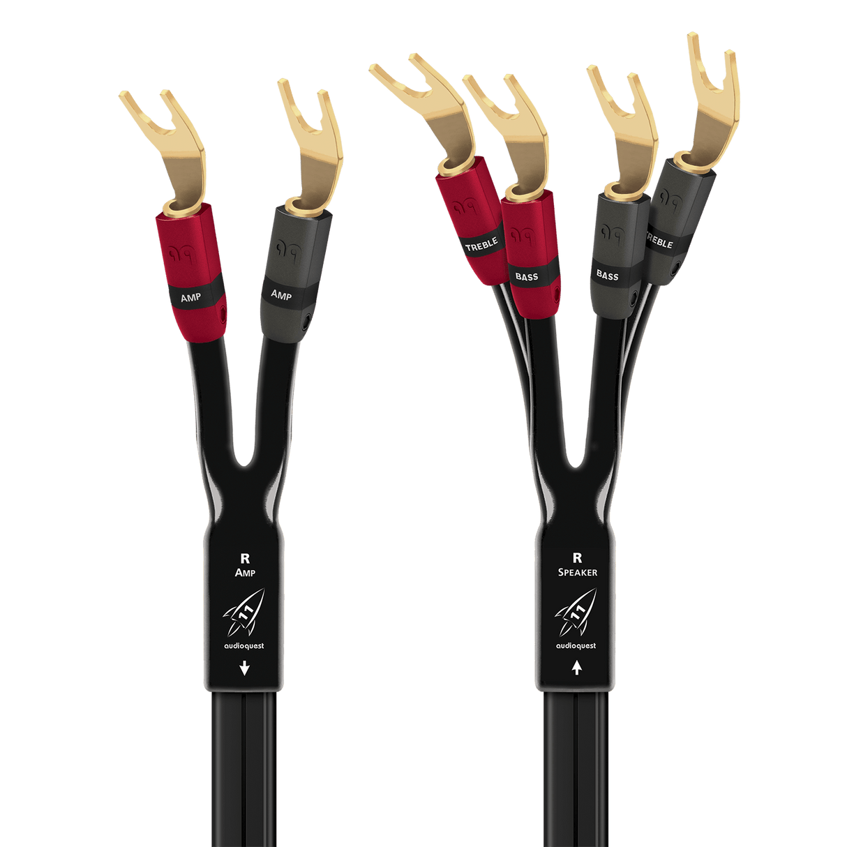 AudioQuest Rocket 11 Single - BiWire - ROCK11B8SBWMG 8 ft = 2.4 m Pair 2 x Multi - Spades > 4 x Multi - Spades - Gold