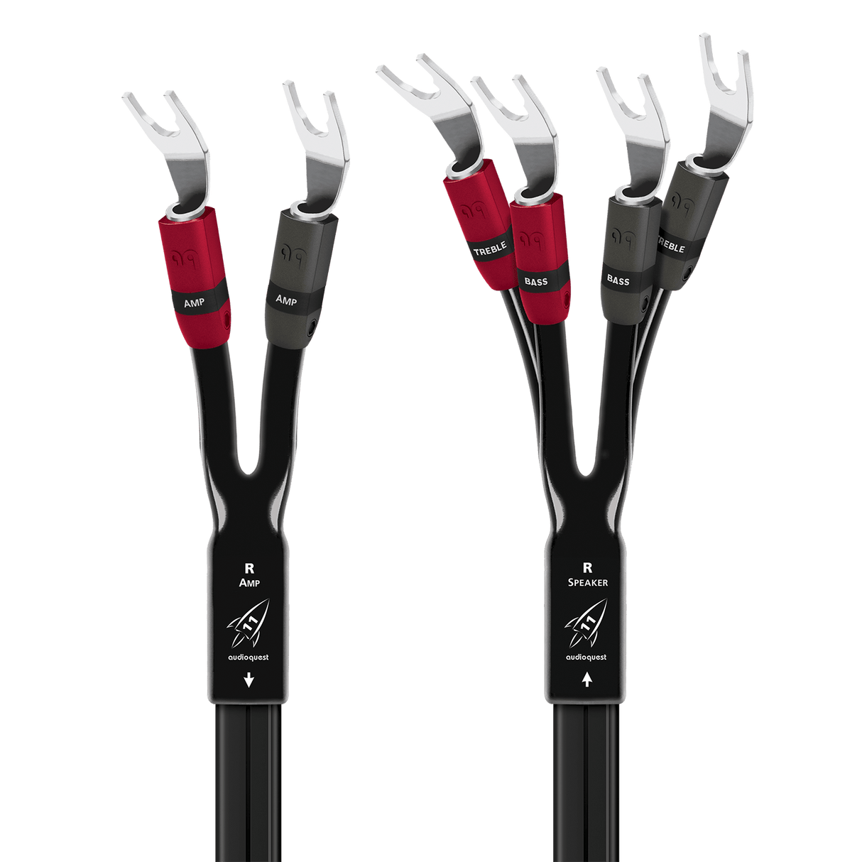 AudioQuest Rocket 11 Single BiWire - ROCK11B8SBWMS 8 ft = 2.4 m Pair 2 x Multi - Spades > 4 x Multi - Spades - Silver