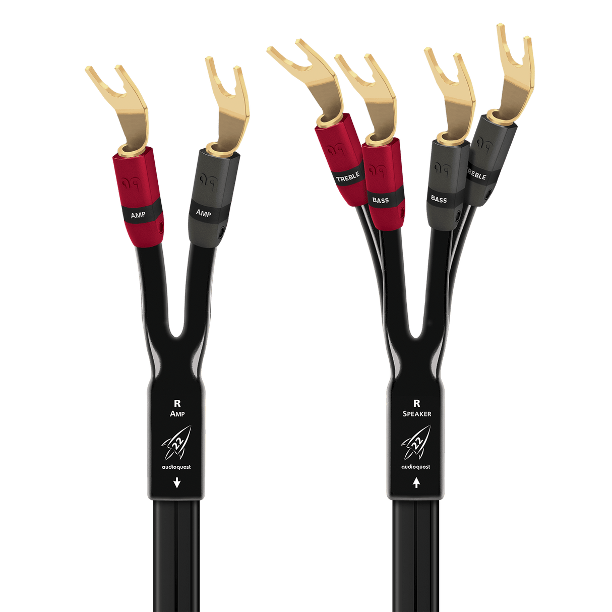 AudioQuest Rocket 22 Single BiWire - ROCK22B8SBWMG 8 ft = 2.4 m Pair 2 x Multi - Spades > 4 x Multi - Spades - Gold