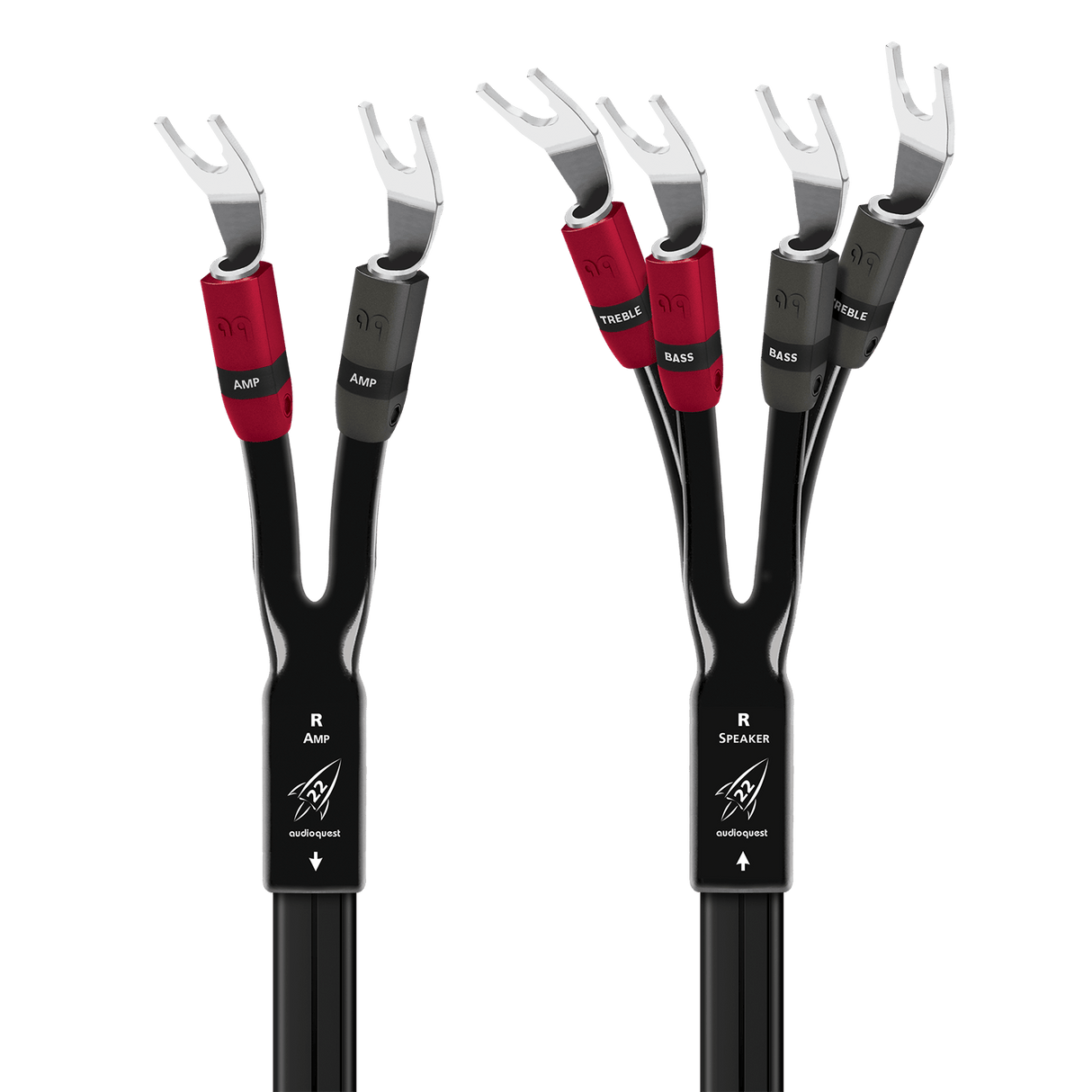 AudioQuest Rocket 22 Single BiWire - ROCK22B8SBWMS 8 ft = 2.4 m Pair 2 x Multi - Spades > 4 x Multi - Spades - Silver