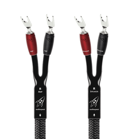 AudioQuest Rocket 44 Full - Range - ROCK448SS 8 ft = 2.4 m Pair - Braid Jacket 2 x Multi - Spades > 2 x Multi - Spades - Silver