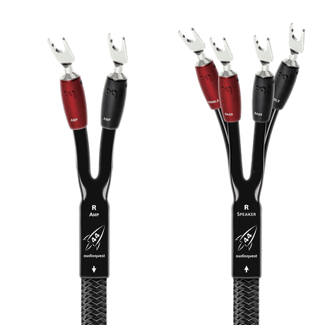 AudioQuest Rocket 44 Single BiWire - ROCK448SSS 8 ft = 2.4 m Pair - Braid Jacket 2 x Multi - Spades > 4 x Multi - Spades - Silver